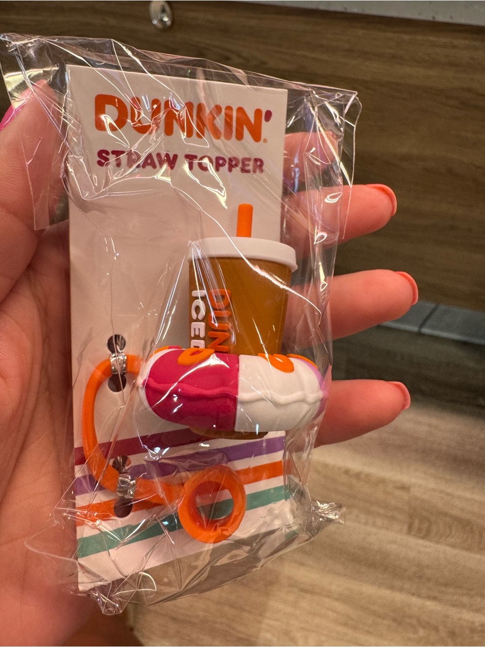 Dunkin' Donut & Iced Cup Straw Topper Set - Pink, White, Orange life preserver